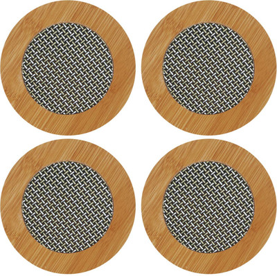 Shivish Round Bamboo Coaster Set(Pack of 4)