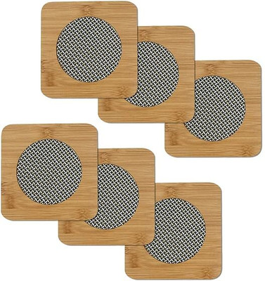 BLINK BASKET Square Reversible Bamboo Coaster Set(Pack of 6)