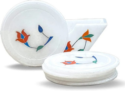 AKCMARBLEART Round Marble Coaster Set(Pack of 6)