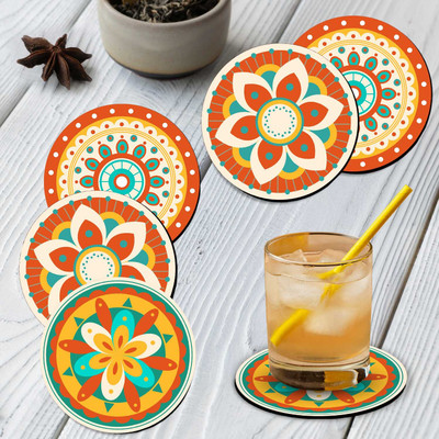 Hothouse Round Medium Density Fibreboard Coaster Set(Pack of 6)