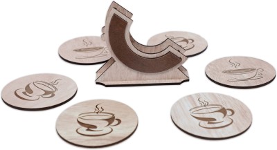 PLNJAR Round Reversible Wood Coaster Set(Pack of 6)