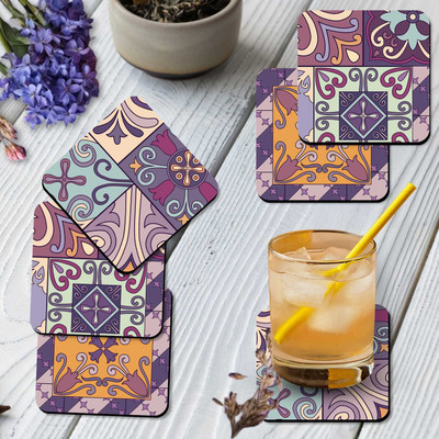KOTART Square Medium Density Fibreboard Coaster Set(Pack of 6)