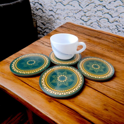 Tresneria Round Reversible Medium Density Fibreboard Coaster Set(Pack of 4)