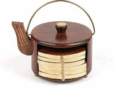A S Trading World Square Reversible Wood Coaster Set(Pack of 6)