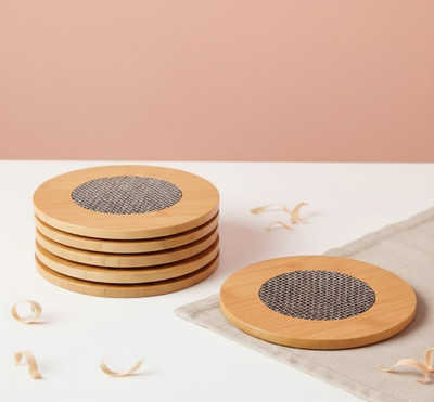 KRIVAZ Round Reversible Bamboo Coaster Set(Pack of 6)