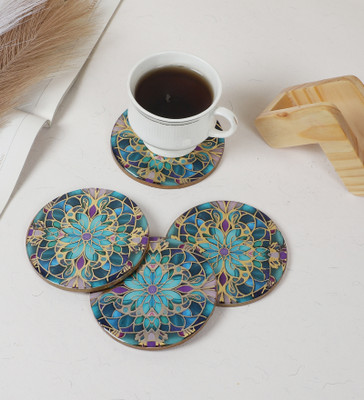 shreejee creation Square Reversible Wood Coaster Set(Pack of 4)