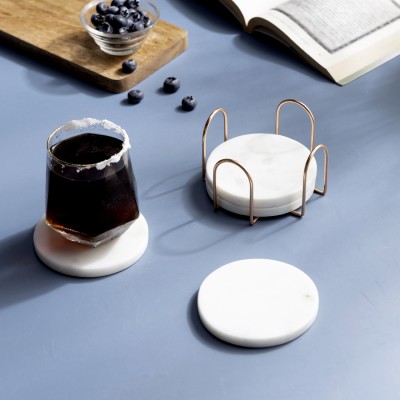 DULI Round Reversible Marble Coaster Set(Pack of 4)