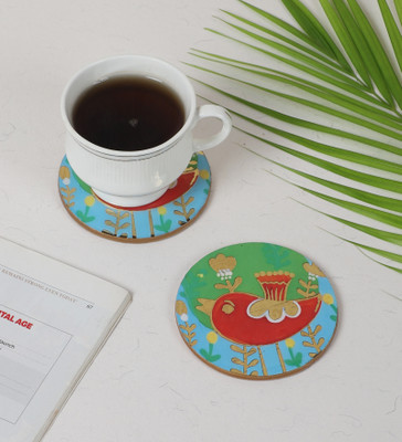 shreejee creation Round Reversible Wood Coaster Set(Pack of 2)