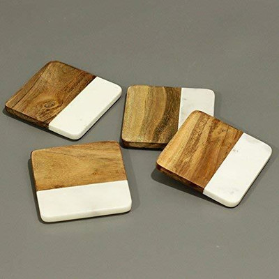 MBSC Square Reversible Marble Coaster Set(Pack of 4)