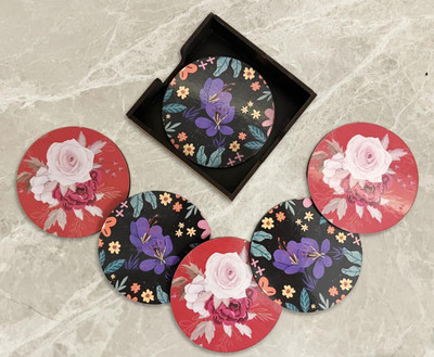 Kaynka Round Reversible Wood Coaster Set(Pack of 6)
