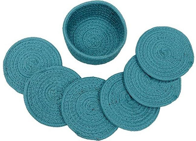 Ariya Round Reversible Polypropylene, Cotton Coaster Set(Pack of 6)