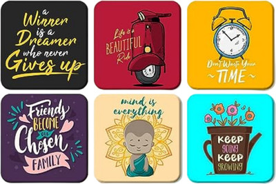 craftinky Square Wood Coaster Set(Pack of 6)