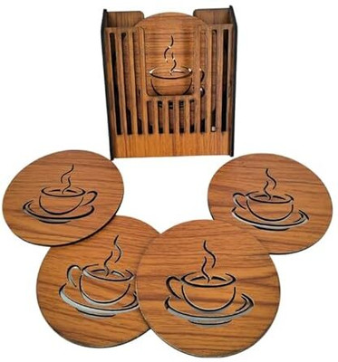 Pink Pearl Round Reversible Medium Density Fibreboard Coaster Set(Pack of 6)