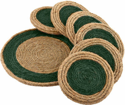 Jute handicraft Round Reversible Jute Coaster Set(Pack of 7)