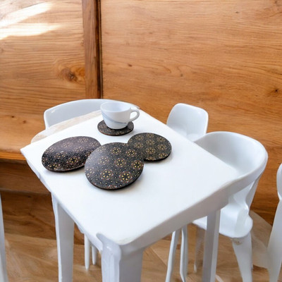Maefele Round Reversible Medium Density Fibreboard Coaster Set(Pack of 4)
