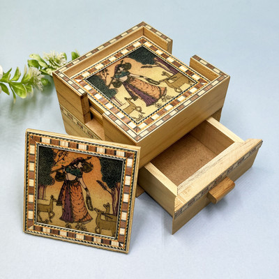 Diwam handicrafts Square Wood Coaster Set(Pack of 6)