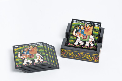 HASTAM Square Wood Coaster Set(Pack of 6)