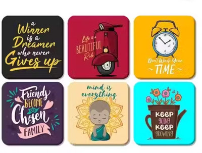 Aesthetic nest Square Wood Coaster Set(Pack of 6)