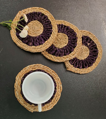 MUKHERJEE HANDICRAFTS: TRANSFORMATION OFLIFE........ Round Reversible Jute Coaster Set(Pack of 4)