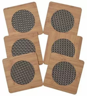 KiaraHome Square Wood Coaster Set(Pack of 6)
