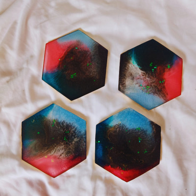 Broken Frame Hexagon Reversible Resin Coaster Set(Pack of 4)