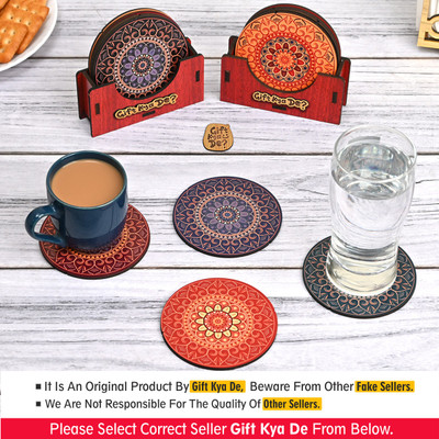 GIFT KYA DE Round Reversible Wood Coaster Set(Pack of 12)