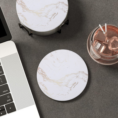 Décor & More Round Reversible Ceramic Coaster Set(Pack of 6)