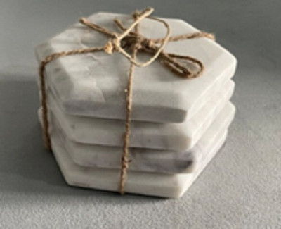 Patharwala Hexagon Reversible Marble Coaster Set(Pack of 4)