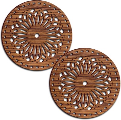 StarLaser Round Reversible Wood Coaster Set(Pack of 2)