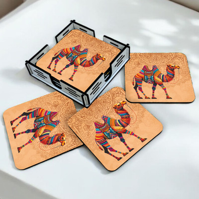 GoodiCart Square Reversible Wood Coaster Set(Pack of 6)