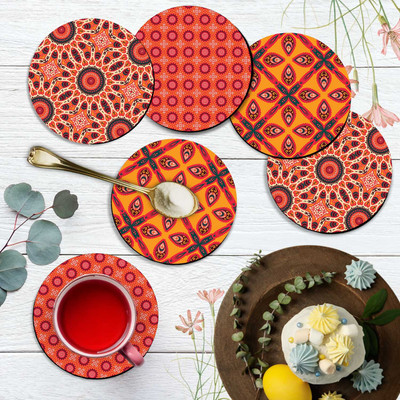 KOTART Round Medium Density Fibreboard Coaster Set(Pack of 6)