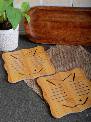 AVMART Square Bamboo Coaster(Pack of 2)