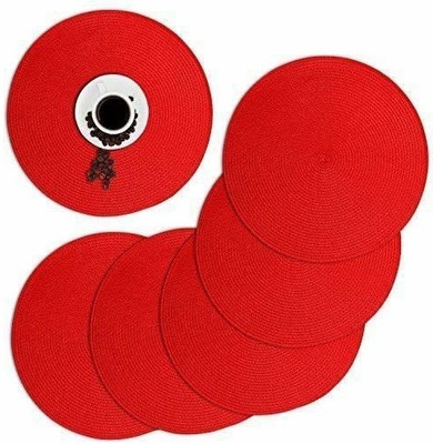 DKDECORATIVE Round Reversible Cotton Coaster Set(Pack of 5)