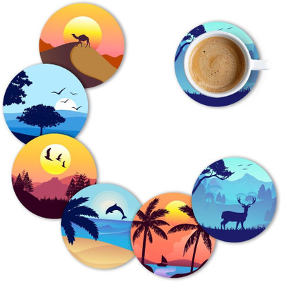 MANCHII Round Wood Coaster(Pack of 6)