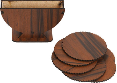 Craftzo Round Wood Coaster Set(Pack of 6)