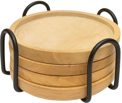KRSHOPY Square Reversible Wood Coaster Set(Pack of 6)