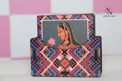Aesthetic nest Square Wood Coaster Set(Pack of 6)