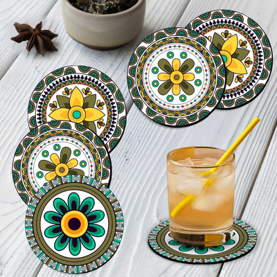 Hothouse Round Medium Density Fibreboard Coaster Set(Pack of 6)
