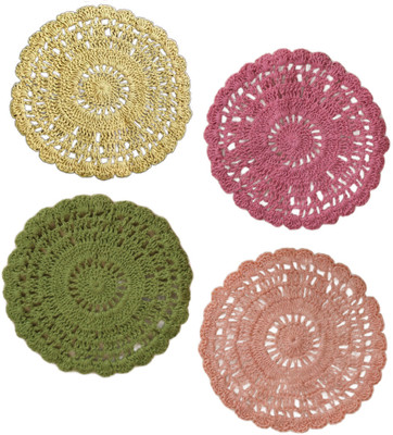 Maatir Round Reversible Cotton Coaster Set(Pack of 4)