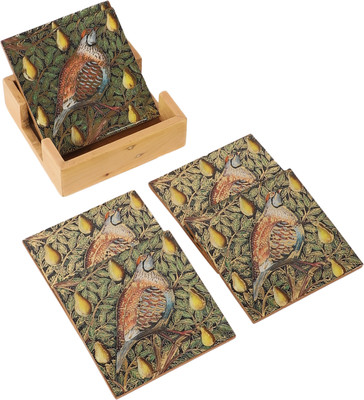shreejee creation Round Reversible Wood Coaster Set(Pack of 6)