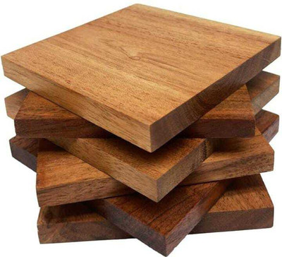 Wisekrafter Square Reversible Teak Coaster Set(Pack of 4)