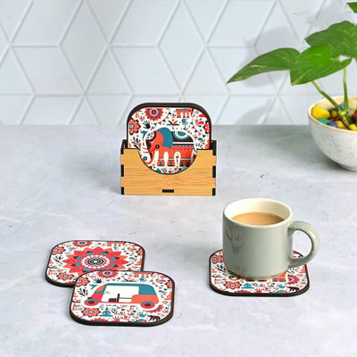 Pling Bling Hexagon Reversible Wood Coaster Set(Pack of 2)
