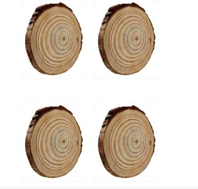 GO7 Round Reversible Wood Coaster Set(Pack of 4)