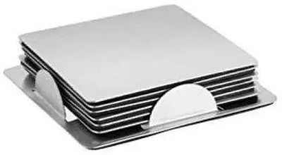Mosa Square Reversible Steel Coaster Set(Pack of 6)