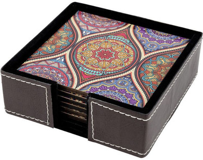 Birch & Co. Square Leather, Wood Coaster Set(Pack of 6)