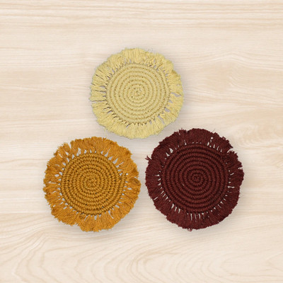 KS GLOBAL Round Reversible Cotton Coaster Set(Pack of 3)