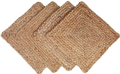 mm jute craft Square Reversible Jute Coaster Set(Pack of 4)