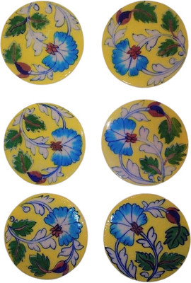 craft park Round Ceramic Coaster Set(Pack of 6)