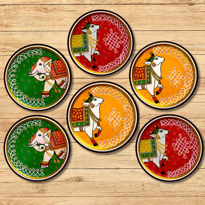 Expleasia Round Wood Coaster Set(Pack of 6)