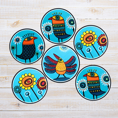 Expleasia Round Wood Coaster Set(Pack of 6)